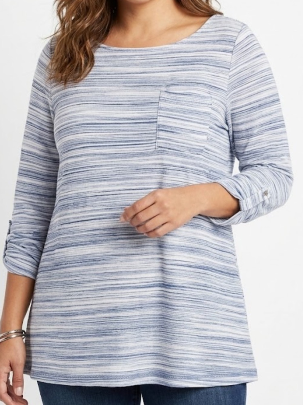 Talbots Light Blue and White Striped Boatneck Pocket Blouses  Top